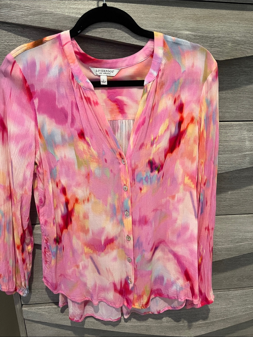 Liverpool Multicolor Pink Tie-Dye Button Front Blouse